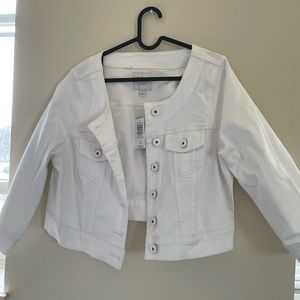 White denim Torrid collarless cropped jacket new with tags